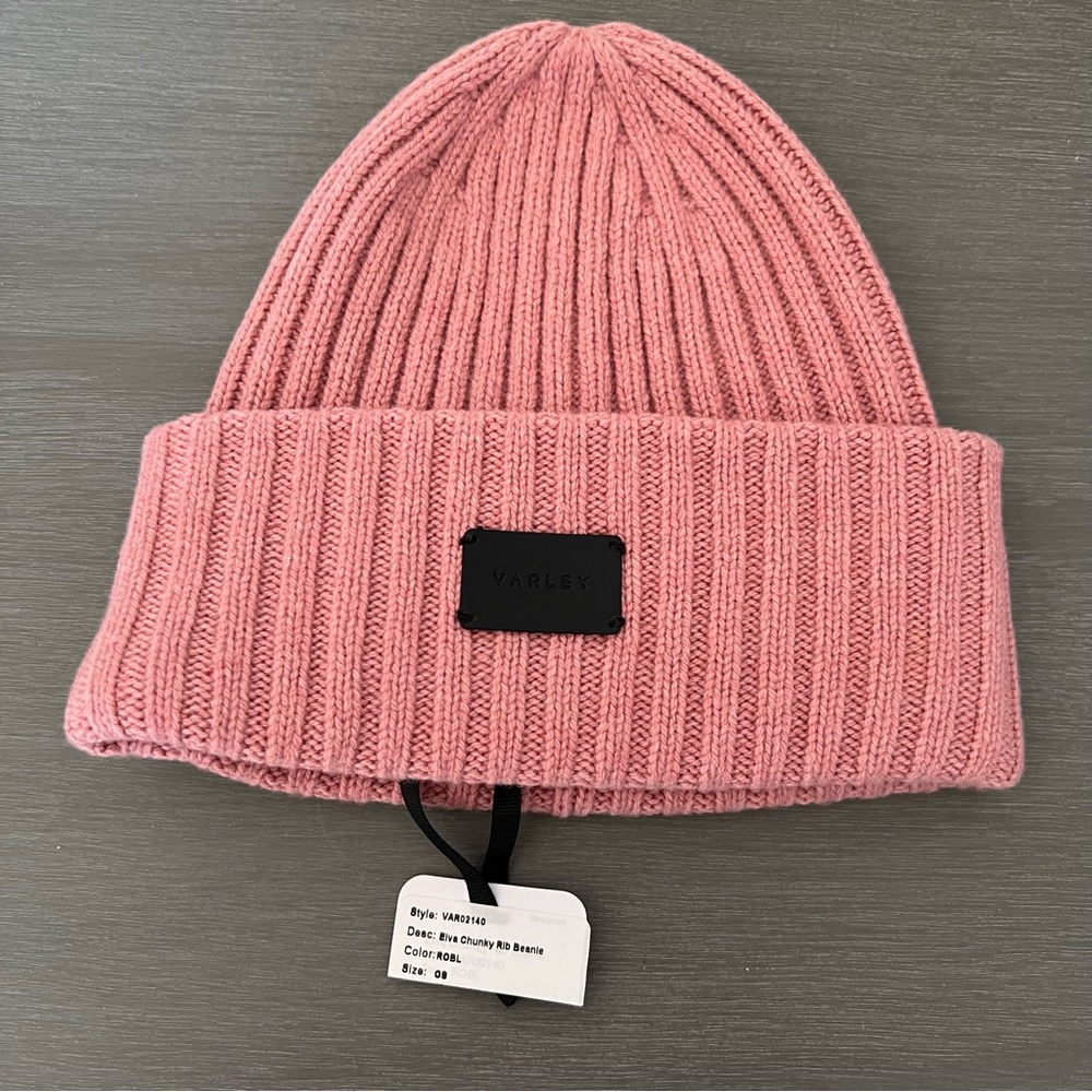 Varley Elva Chunky Rib Beanie in Blush